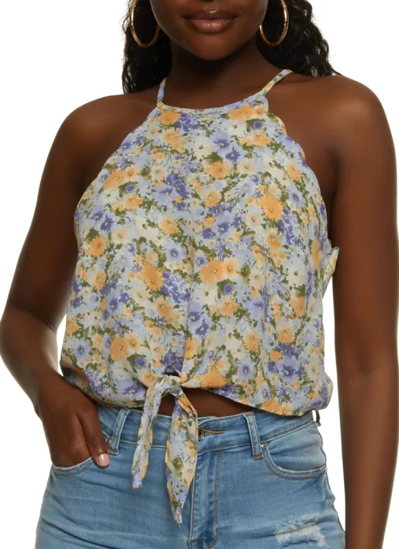 Floral Print Tie Front Tank Top sold by Rainbow