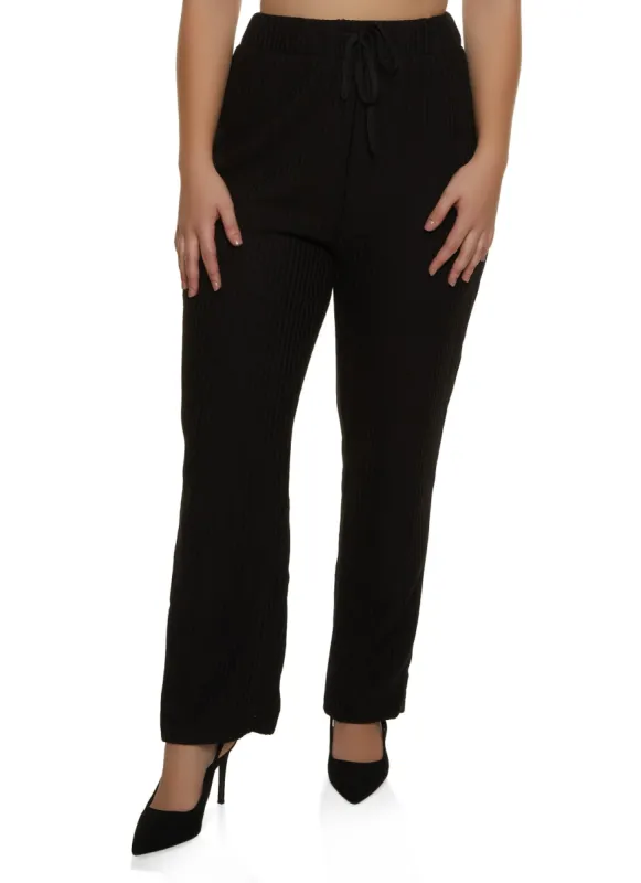 Plus Size Ribbed Drawstring Waist Pants sold by Rainbow
