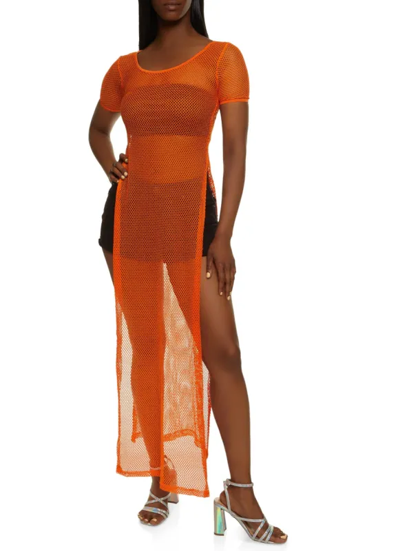 Fishnet Side Slits Maxi Dress sold by Rainbow