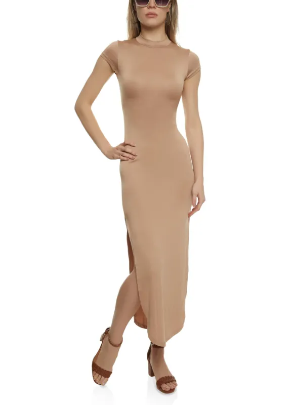 Mock Neck Cut Out Maxi Dress sold by Rainbow