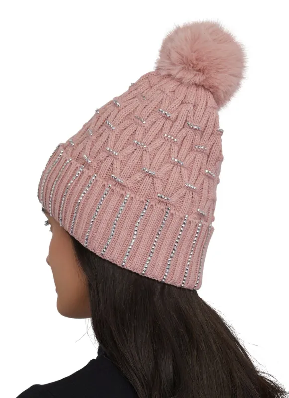 Studded Rhinestone Pom Pom Beanie sold by Rainbow