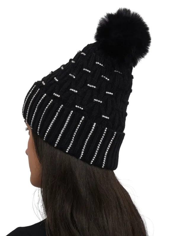 Studded Rhinestone Pom Pom Beanie sold by Rainbow