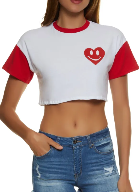 Smiley Heart Graphic Crop Top sold by Rainbow
