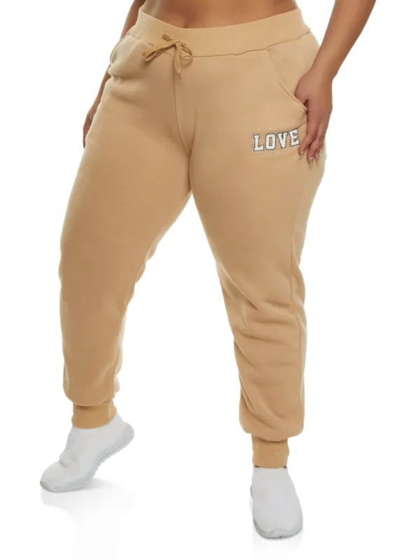 Plus Size Love Rhinestone Graphic Drawstring Joggers sold by Rainbow