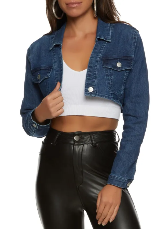 Open Front Cropped Denim Jacket sold by Rainbow
