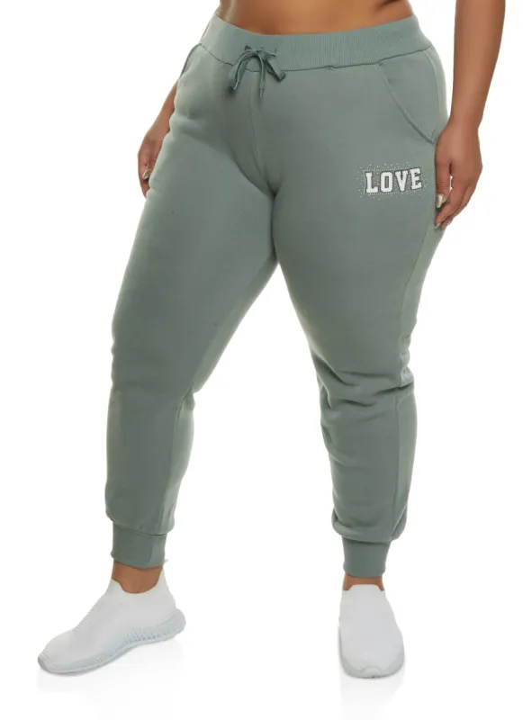 Plus Size Love Rhinestone Graphic Drawstring Joggers sold by Rainbow