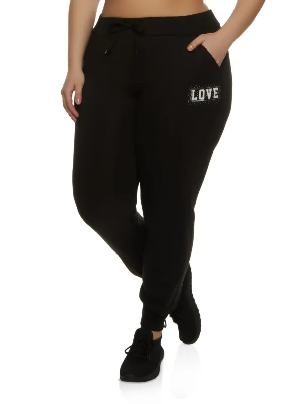 Plus Size Love Rhinestone Graphic Drawstring Joggers sold by Rainbow