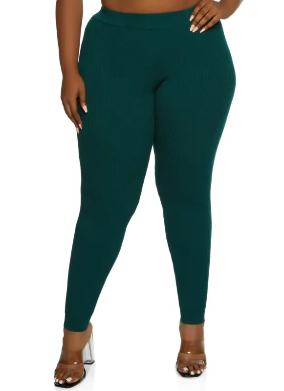 Plus Size Ribbed High Waist Leggings sold by Rainbow