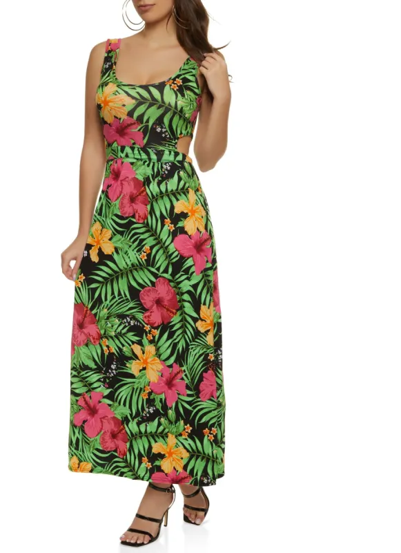 Tropical Floral Print Cut Out Maxi Dress sold by Rainbow