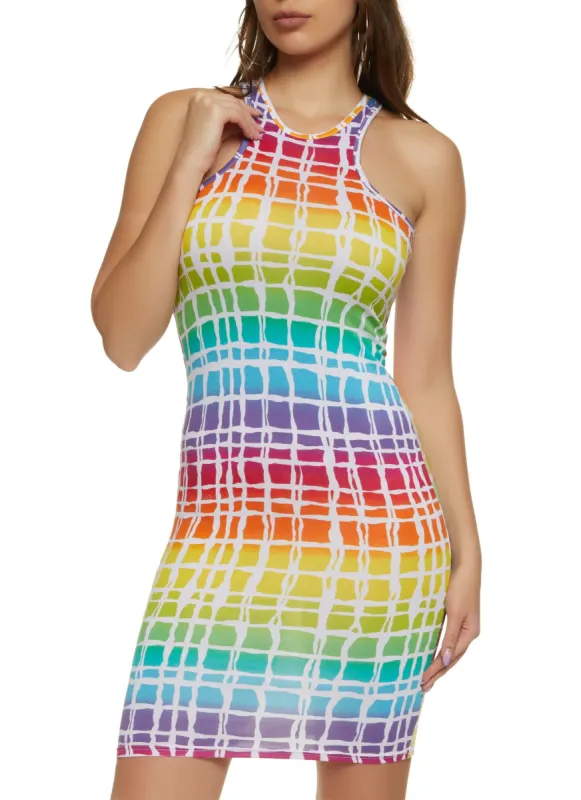 Rainbow Windowpane Racerback Tank Dress sold by Rainbow