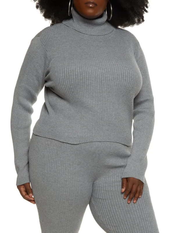 Plus Size Solid Ribbed Turtleneck Sweater sold by Rainbow