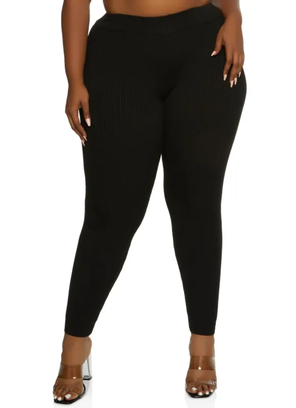 Plus Size Ribbed High Waist Leggings sold by Rainbow