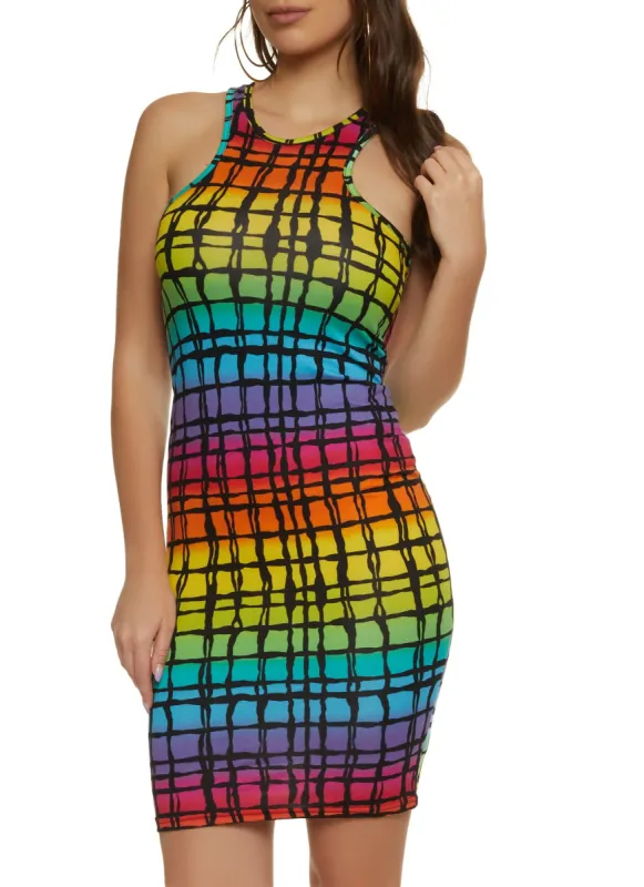 Rainbow Windowpane Racerback Tank Dress sold by Rainbow