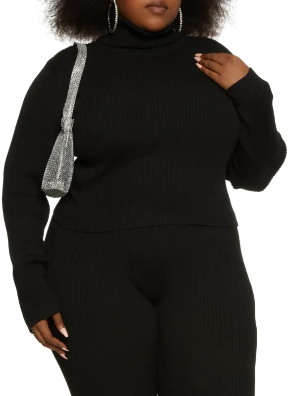 Plus Size Solid Ribbed Turtleneck Sweater sold by Rainbow