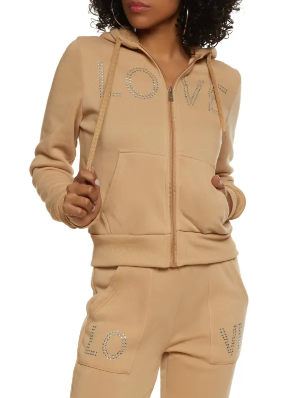 Love Rhinestone Faux Fur Lined Graphic Hoodie sold by Rainbow