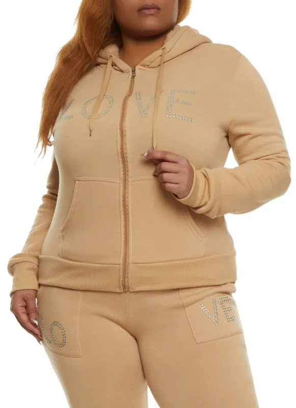 Plus Size Love Rhinestone Graphic Zip Up Hoodie sold by Rainbow