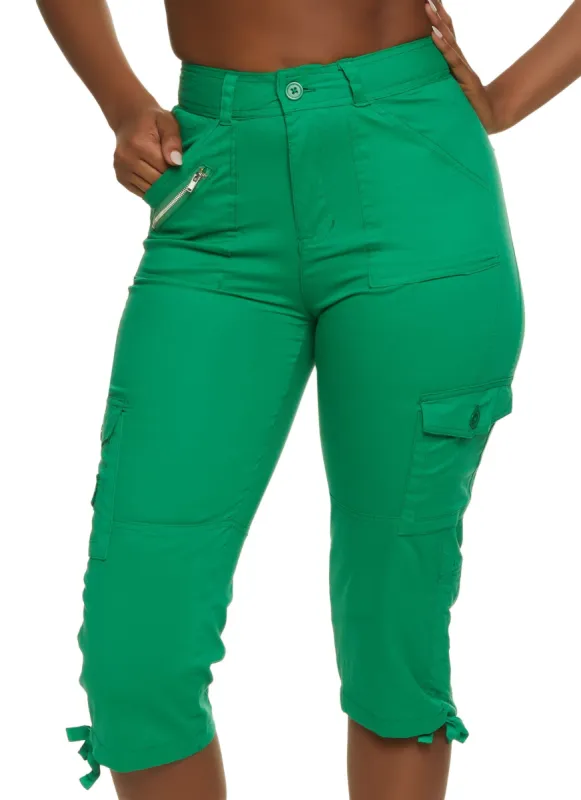 Solid Zip Pocket Detail Cargo Capris sold by Rainbow