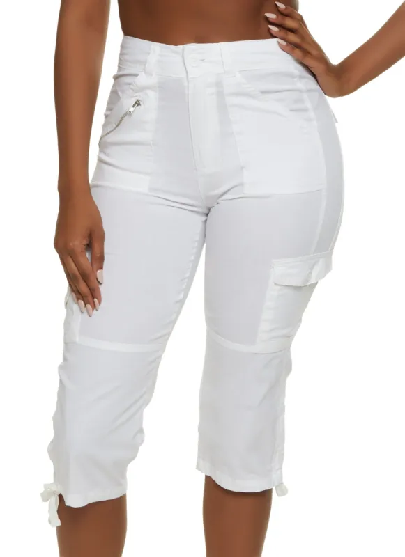Solid Zip Pocket Detail Cargo Capris sold by Rainbow