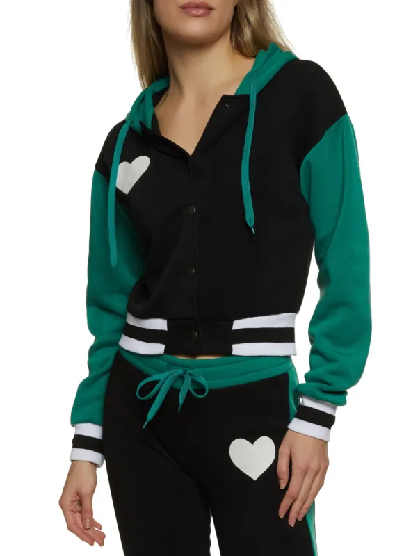 Heart Graphic Button Down Varsity Hoodie sold by Rainbow