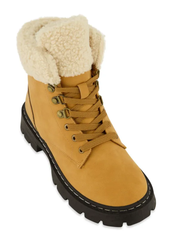 Sherpa Collar Lace Up Booties sold by Rainbow
