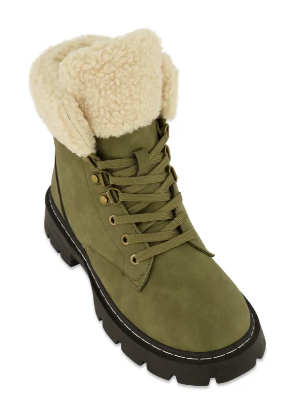 Sherpa Collar Lace Up Booties sold by Rainbow
