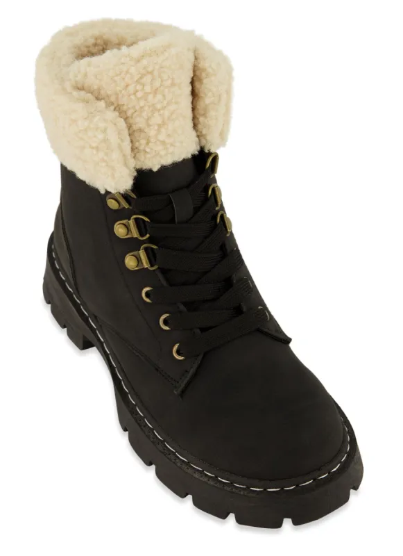 Sherpa Collar Lace Up Booties sold by Rainbow