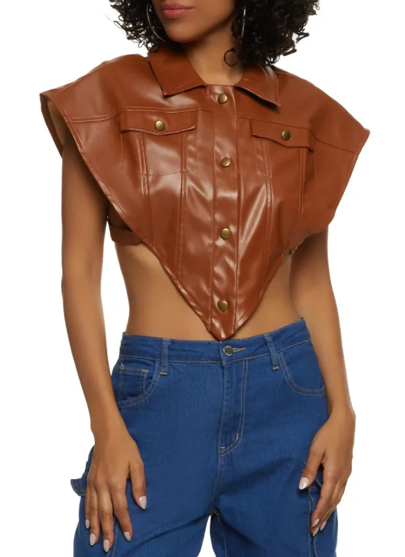 Faux Leather Open Side Hanky Hem Crop Top sold by Rainbow