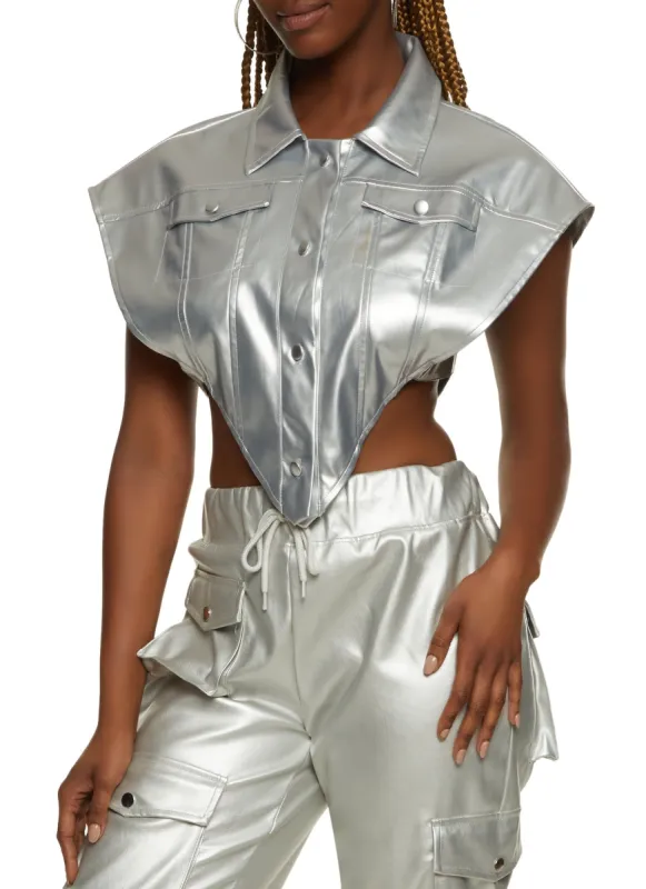 Faux Leather Open Side Hanky Hem Crop Top sold by Rainbow
