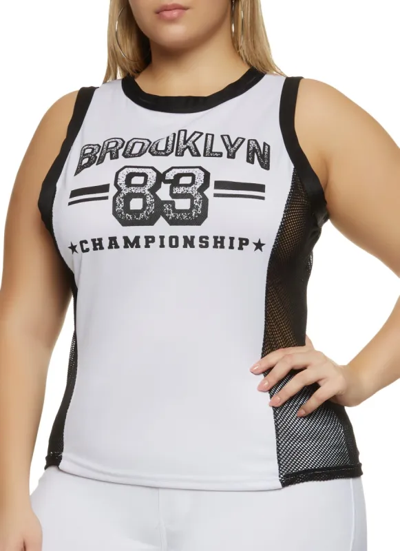 Plus Size Brooklyn 83 Fishnet Detail Tank Top sold by Rainbow