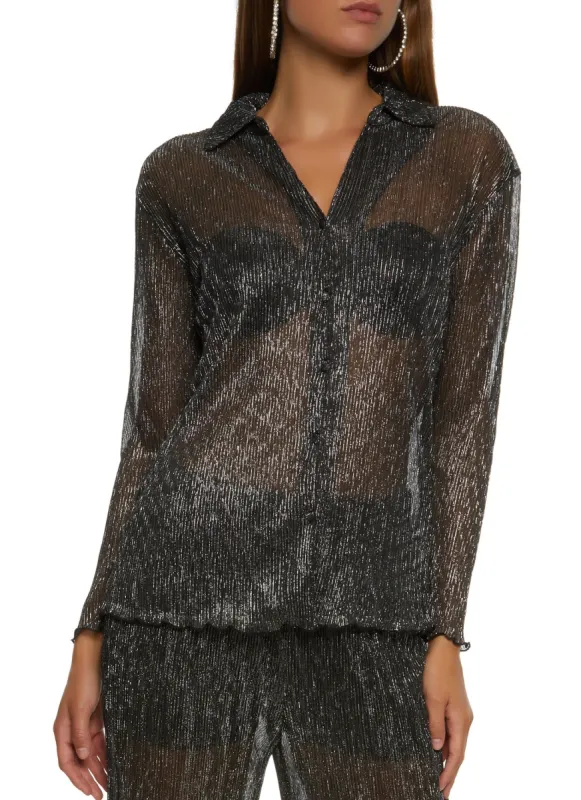 Lurex Plisse Button Front Shirt sold by Rainbow