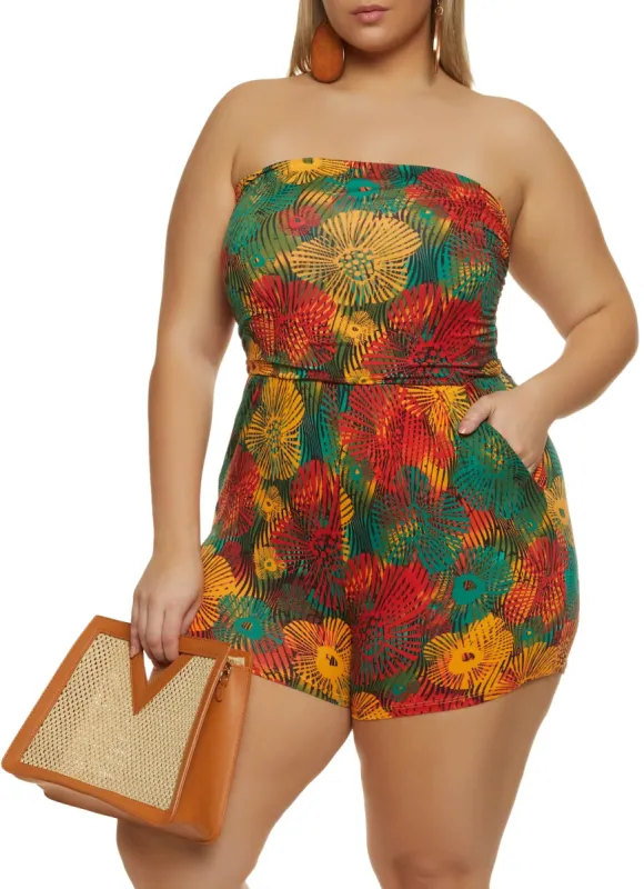Plus Size Floral Print Tube Romper sold by Rainbow