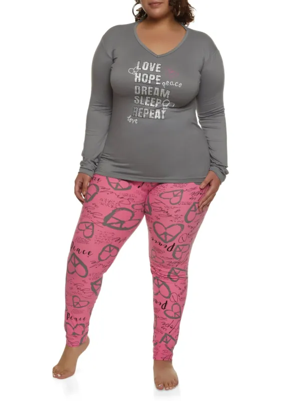 Plus Size Glitter Graphic Long Sleeve Pajama Top and Pants sold by Rainbow