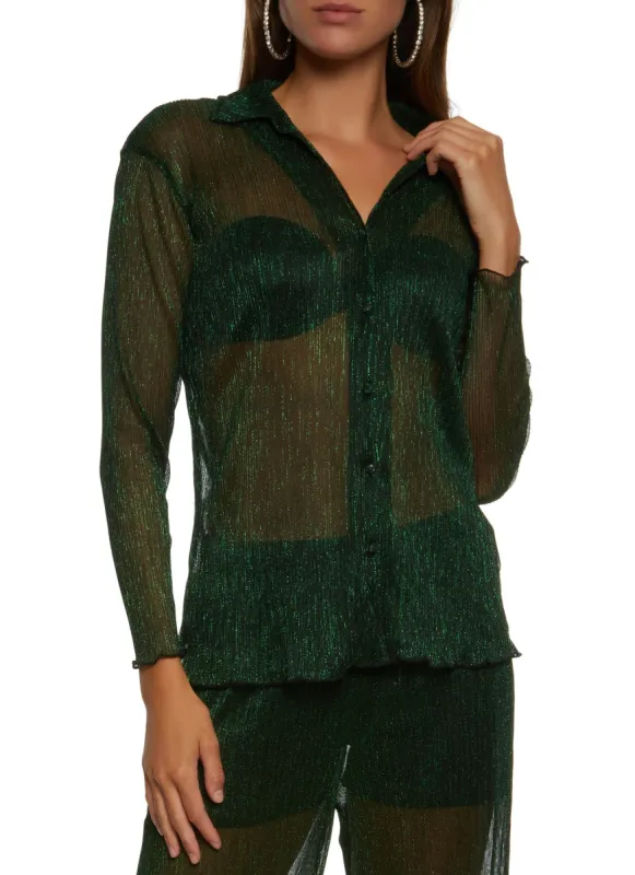 Lurex Plisse Button Front Shirt sold by Rainbow