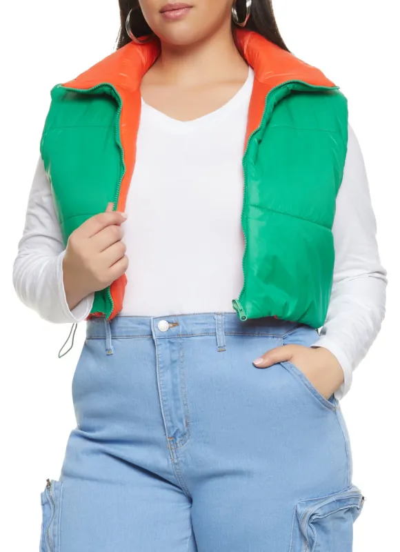 Plus Size Drawstring Hem Cropped Puffer Vest sold by Rainbow