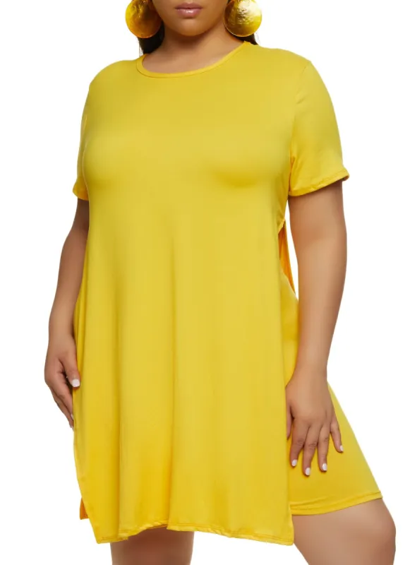 Plus Size Solid High Side Slit Tunic Tee sold by Rainbow