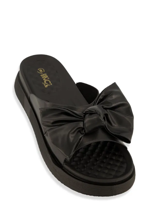 Solid Bow Tie Band Slide Sandals sold by Rainbow