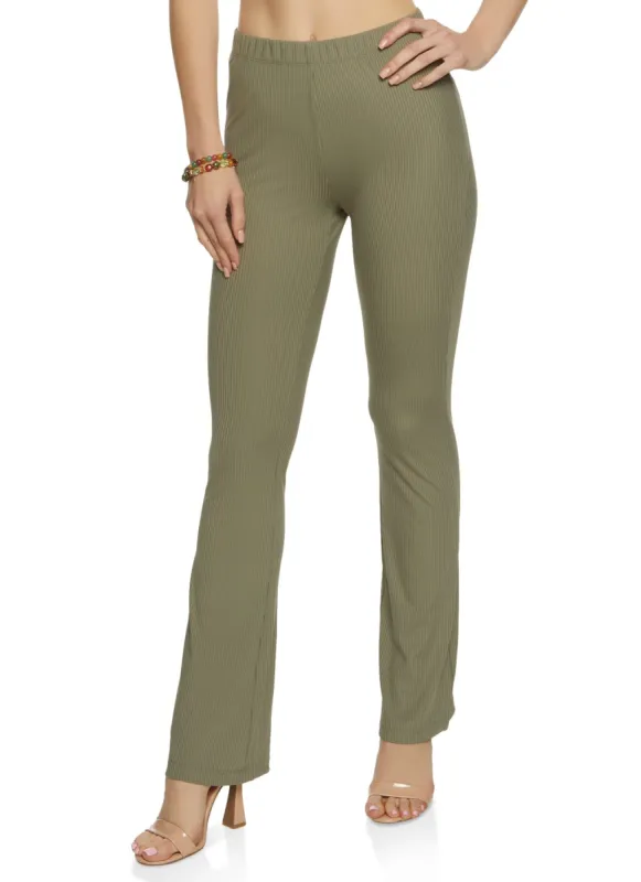 Solid Ribbed High Waist Flare Pants sold by Rainbow