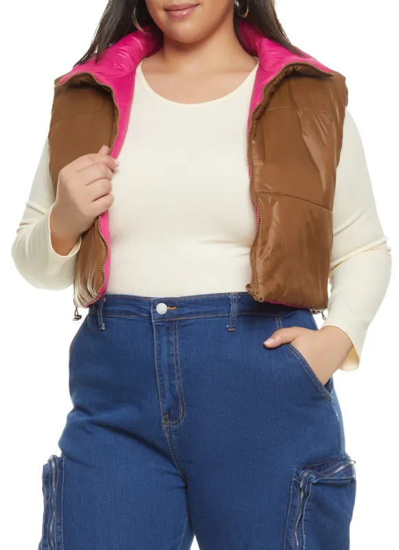 Plus Size Drawstring Hem Cropped Puffer Vest sold by Rainbow