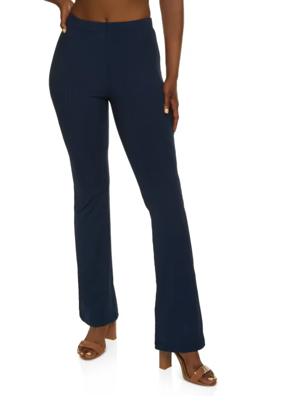 Solid Ribbed High Waist Flare Pants sold by Rainbow