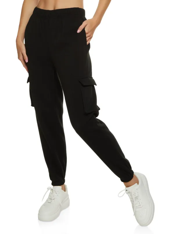 Fleece High Waist Cargo Pocket Sweatpants sold by Rainbow