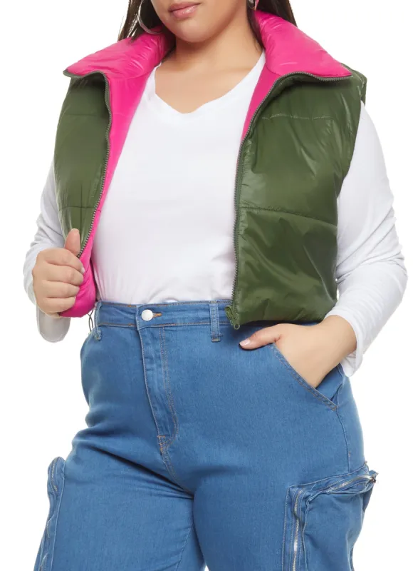 Plus Size Drawstring Hem Cropped Puffer Vest sold by Rainbow