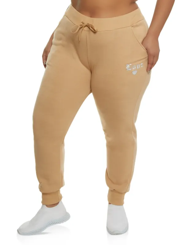 Plus Size Love Rhinestone Joggers sold by Rainbow