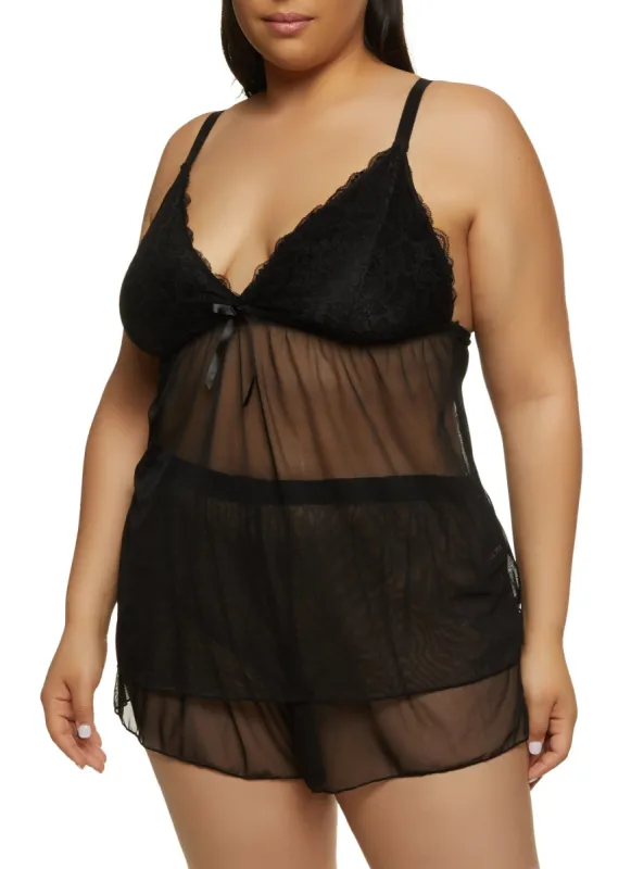 Plus Size Floral Lace Babydoll and Shorts sold by Rainbow