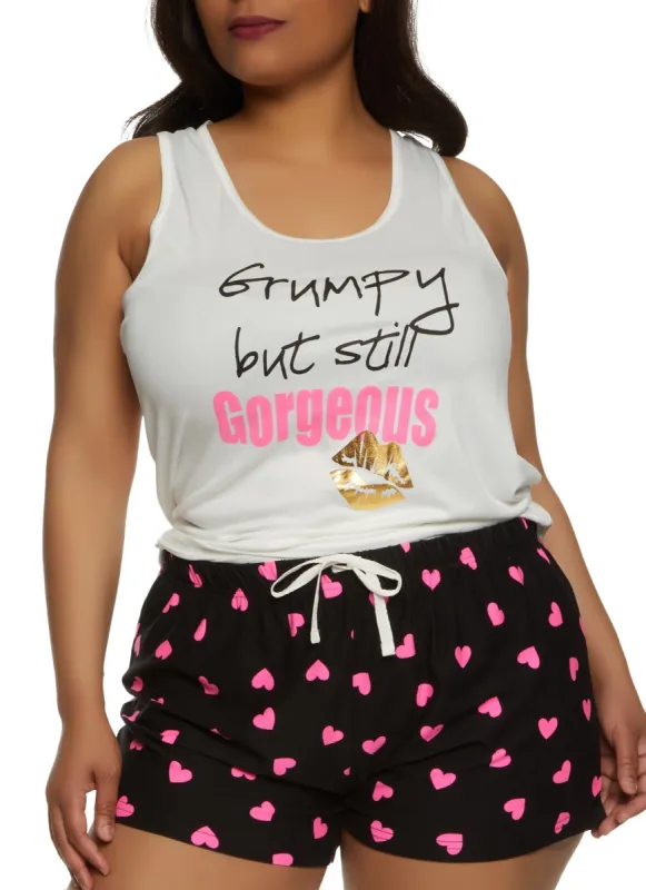 Plus Size Grumpy But Still Gorgeous Pajama Tank Top and Shorts sold by Rainbow
