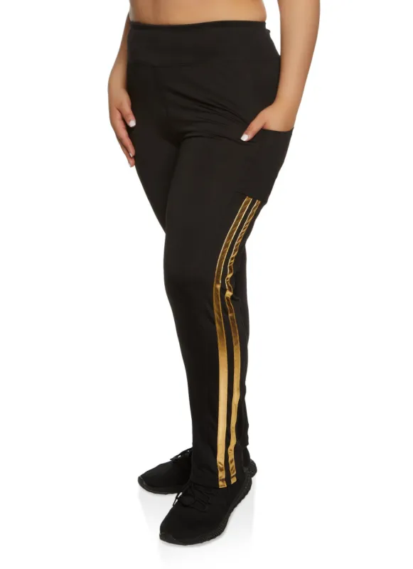 Plus Size Foil Screen Varsity Stripe Leggings sold by Rainbow
