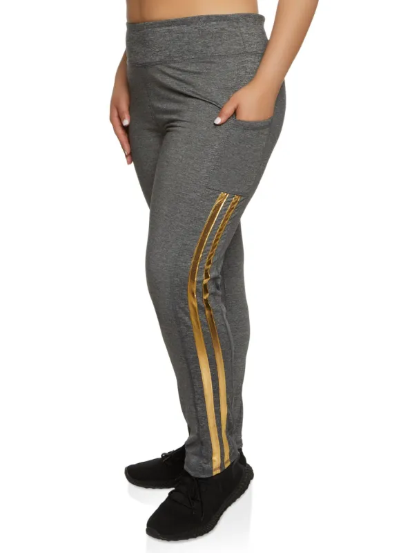 Plus Size Foil Screen Varsity Stripe Leggings sold by Rainbow