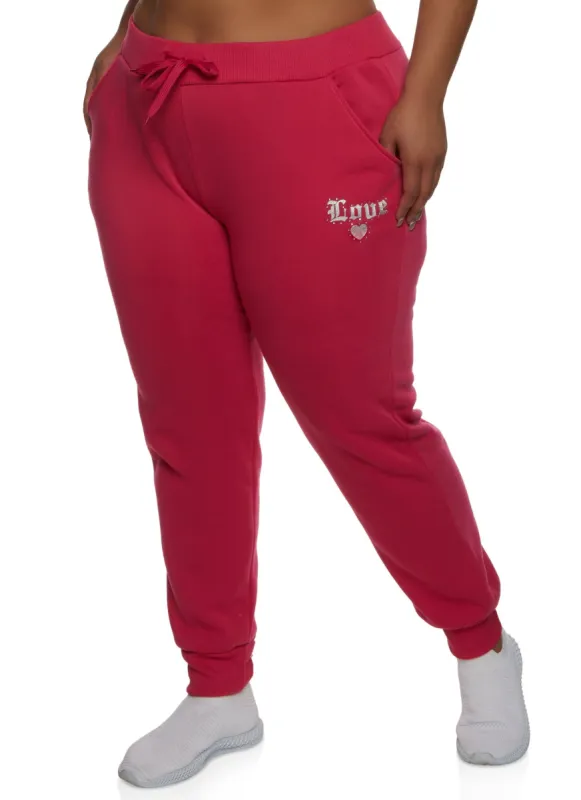Plus Size Love Rhinestone Joggers sold by Rainbow