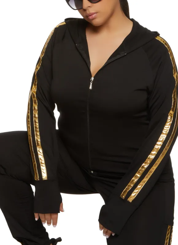 Plus Size Foiled Varsity Stripe Hoodie sold by Rainbow