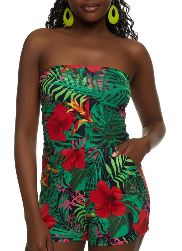 Tropical Leaf Print Tube Romper sold by Rainbow