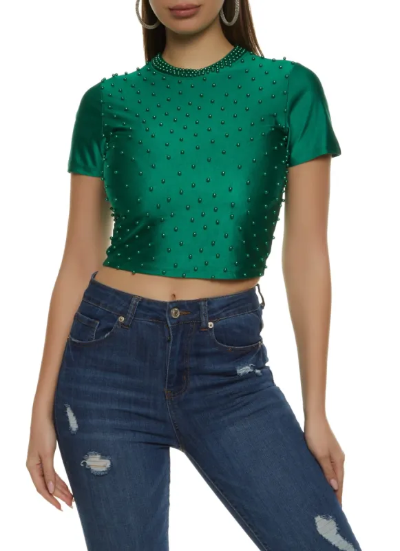 Faux Pearl Beaded Crop Top sold by Rainbow